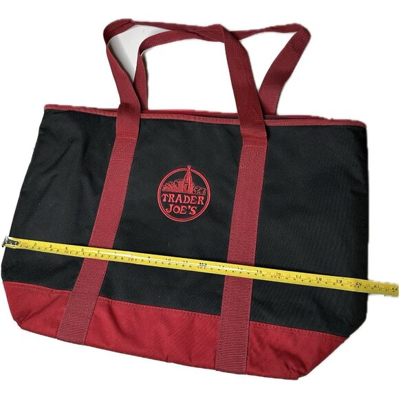 Trader Joe's Black Red Insulated Large Cooler Tote Reusable Shopping Bag 14x20 - Picture 5 of 6